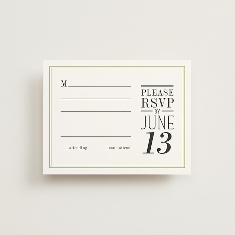 "Wed in Type" - RSVP Cards in Moss by Ariel Rutland - Front