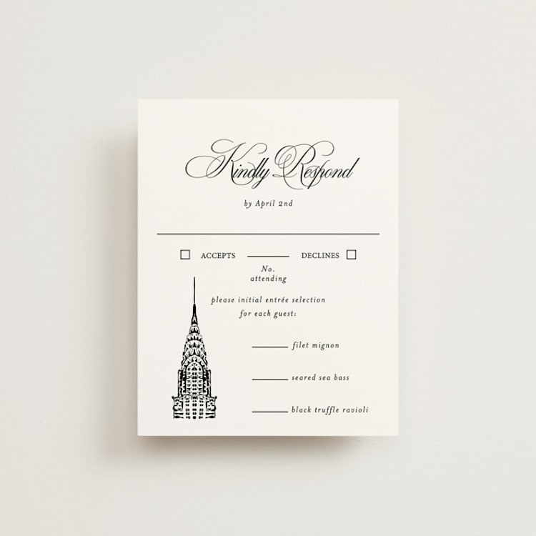 "New York Skyline" - RSVP Cards in Noir by Melinda Denison - Front