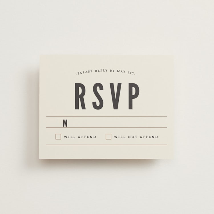 "Classic Type" - RSVP Cards in Mocha by Melissa Egan of Pistols - Front