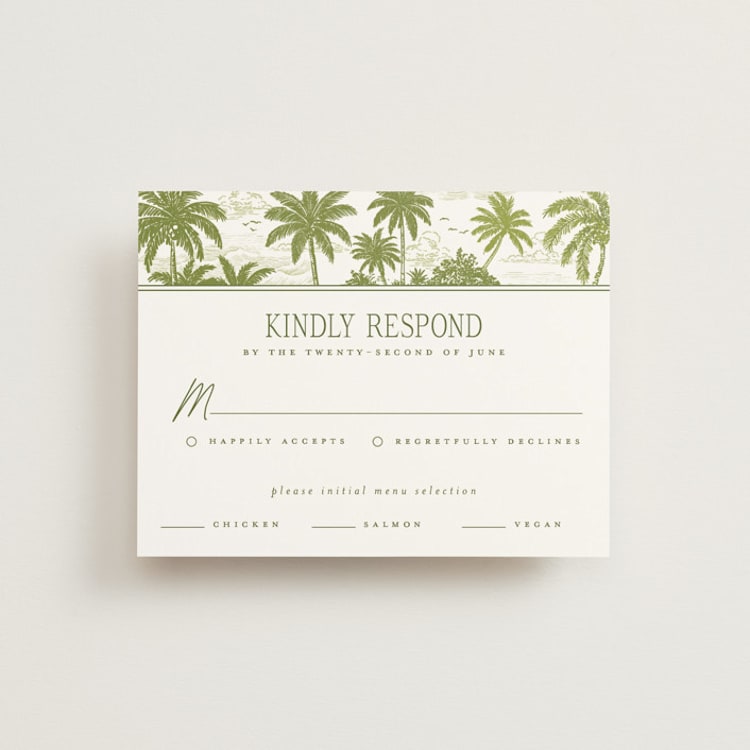"BeachToile" - RSVP Cards in Palm by Jenna Holcomb - Front