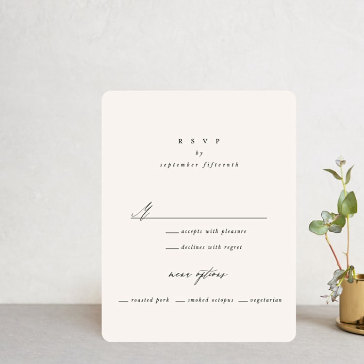 "Timeless" - RSVP Cards in Taupe by Leah Bisch - Front