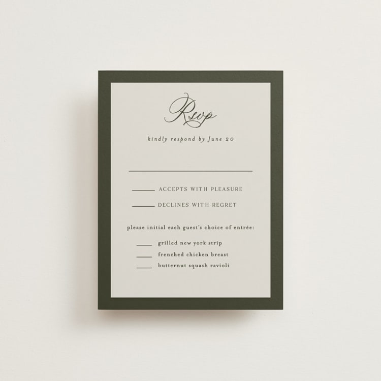 "Refined" - RSVP Cards in Deep Olive by Nicole Walsh - Front