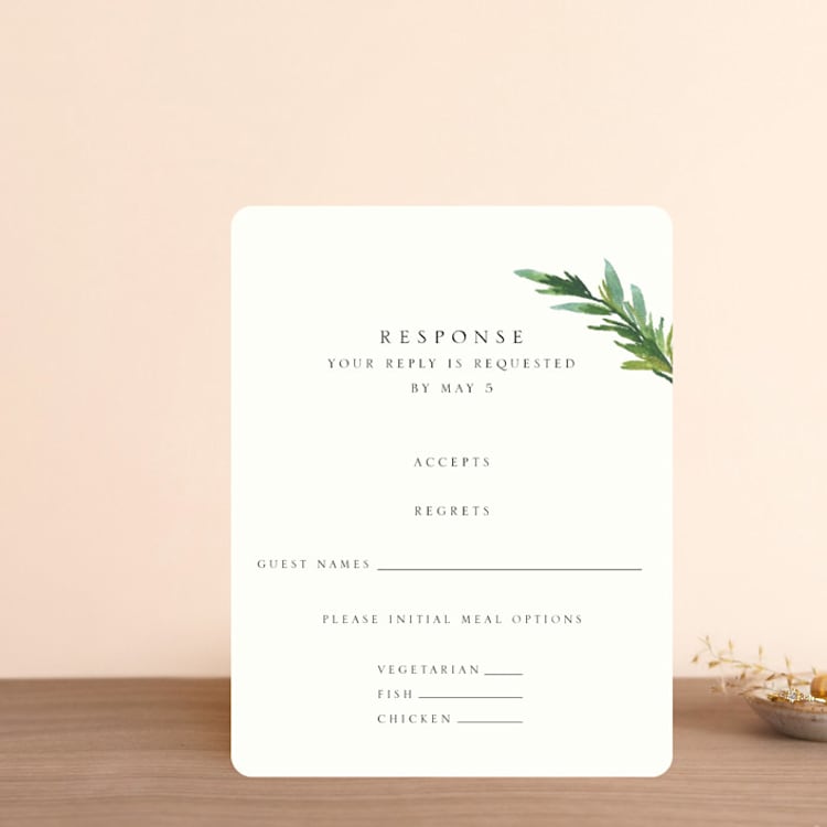 "Simple Pine Branches" - RSVP Cards in Vanilla by Mere Paper - Front