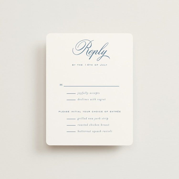 "Marenza" - RSVP Cards in Bluebell by Jessica Williams - Front