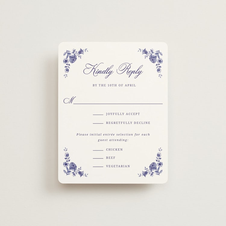 "Blooming Crest" - RSVP Cards in Plum by Cass Loh - Front
