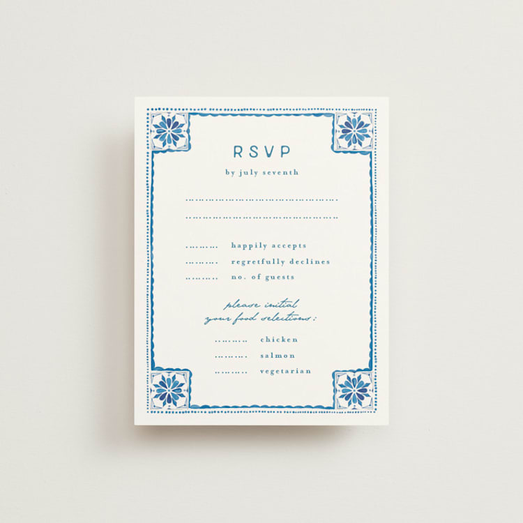 "watercolor tile" - RSVP Cards in Navy by Anastasia Makarova - Front