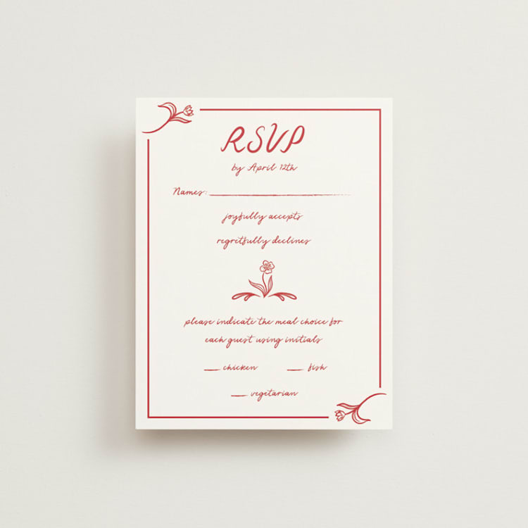 "Love in Bloom" - RSVP Cards in Brick by Julia Liverton - Front
