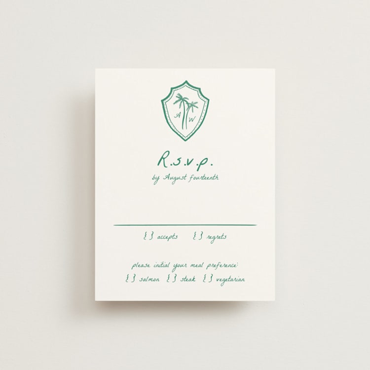 "Palm Tree Crest" - RSVP Cards in Palm by Erika Firm - Front