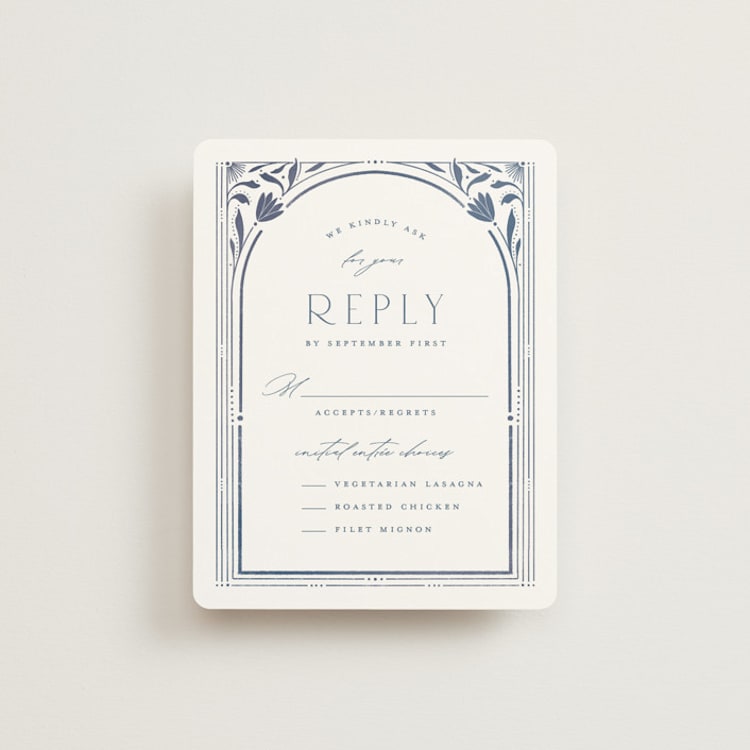"Nouveau Frame" - RSVP Cards in Delphinium by Ashley DeMeyere - Front