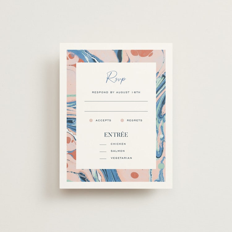 "Mod Marble" - RSVP Cards in Maraschino by A Real Peach Studio - Front