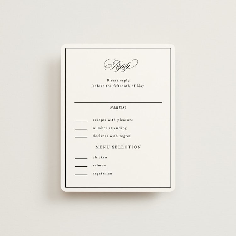 "Sincerity" - RSVP Cards in Noir by Kimberly FitzSimons - Front