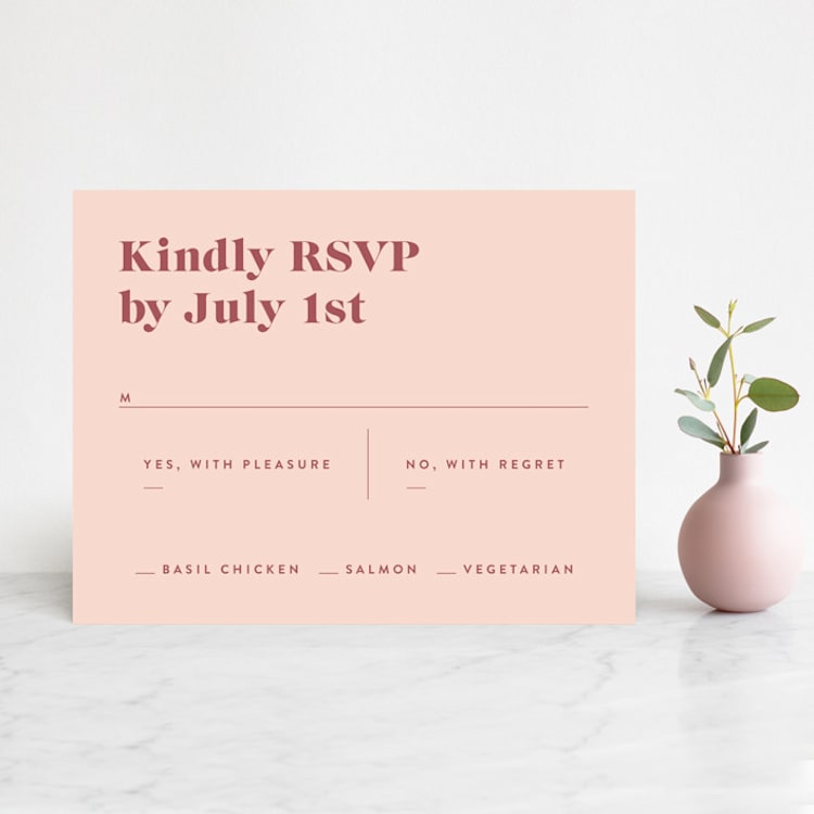 "Headline" - RSVP Cards in Rust by Melissa Egan of Pistols - Front