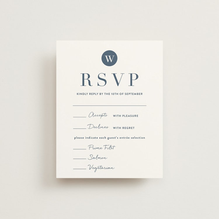 "Wedding Stamp" - RSVP Cards in Navy by Kasia Labocki - Front