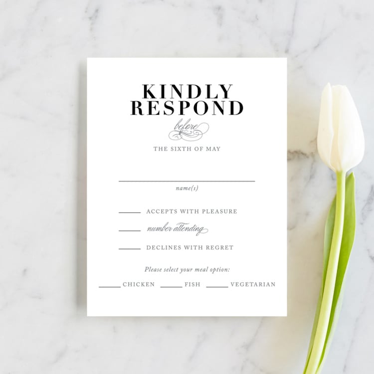 "Semiformal" - RSVP Cards in Pebble by Kimberly FitzSimons - Front