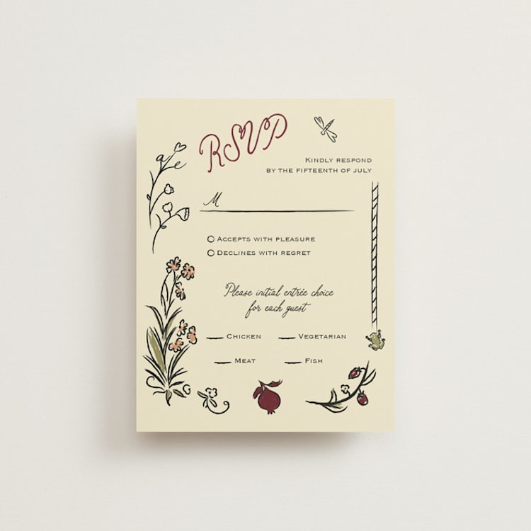 "Love Rests in a Garden" - RSVP Cards in Pomegranate by Helena Vitto - Front