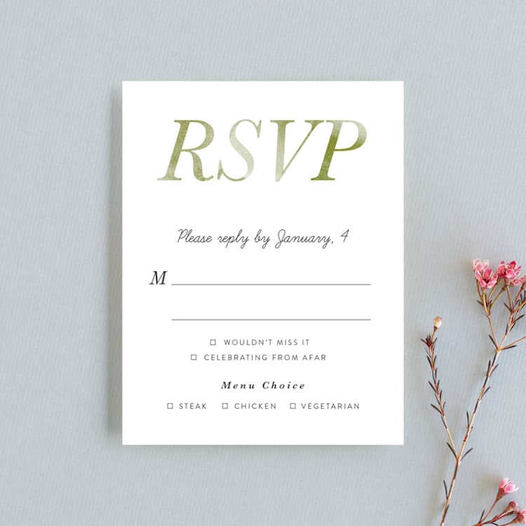 "Watercolor Leaf" - RSVP Cards in Porcelain by Hanna M - Front