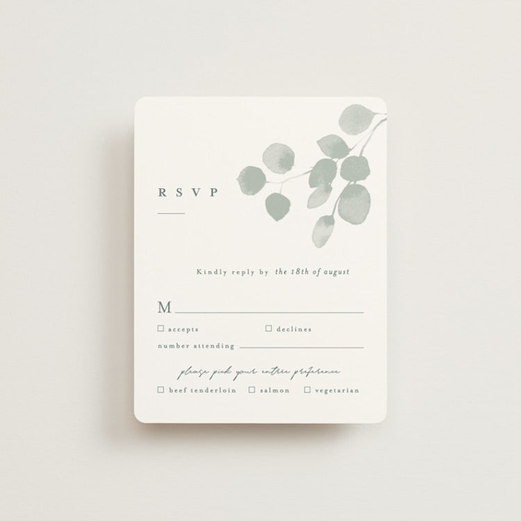 "Silver Dollar Eucalyptus" - RSVP Cards in Silver Dollar by Shannon Chen of Four Wet Feet Studio - Front