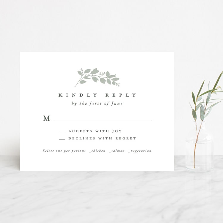 "Falling Branch" - RSVP Cards in Eucalyptus by Amy Kross - Front