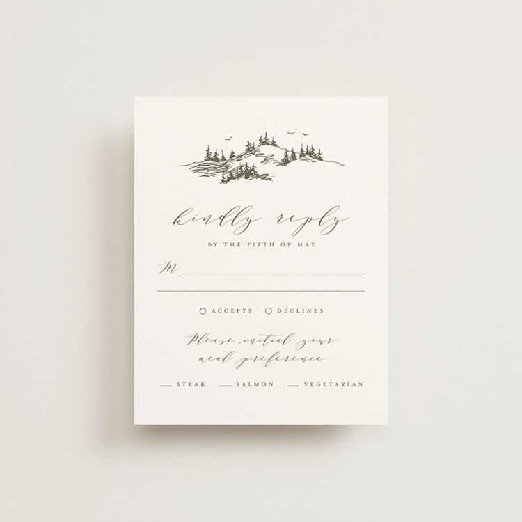 "into the mountains" - RSVP Cards in Olive by Helen Halik - Front