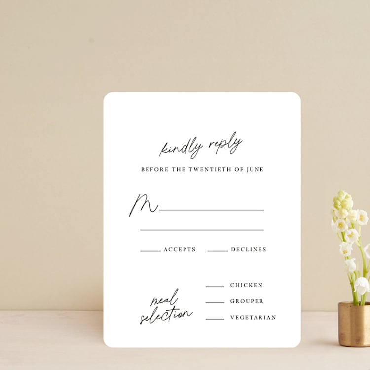"Composure" - RSVP Cards in Tuxedo by Jackie Mangiolino - Front