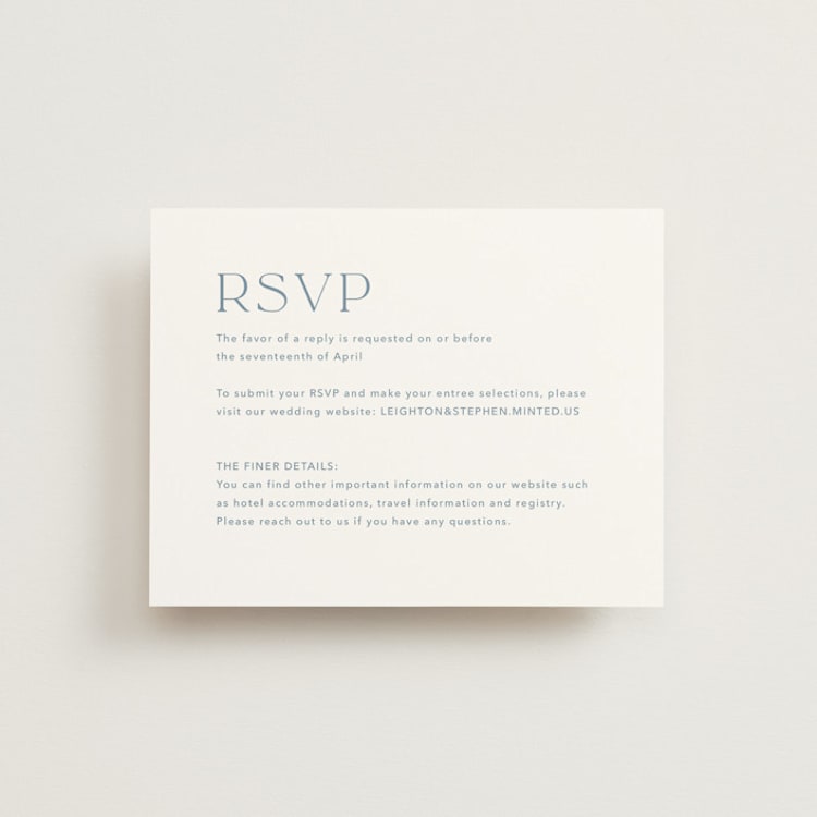 "Leighton" - RSVP Online Enclosure Cards in Lakeshore Blue by Jennifer Postorino - Front