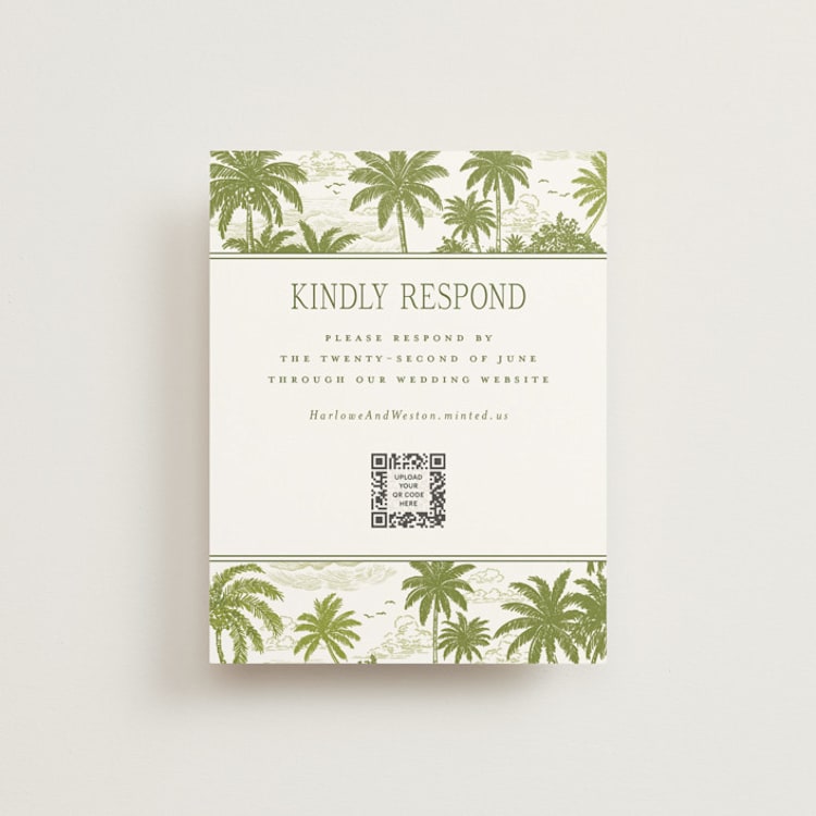 "BeachToile" - RSVP Online Enclosure Cards in Palm by Jenna Holcomb - Front