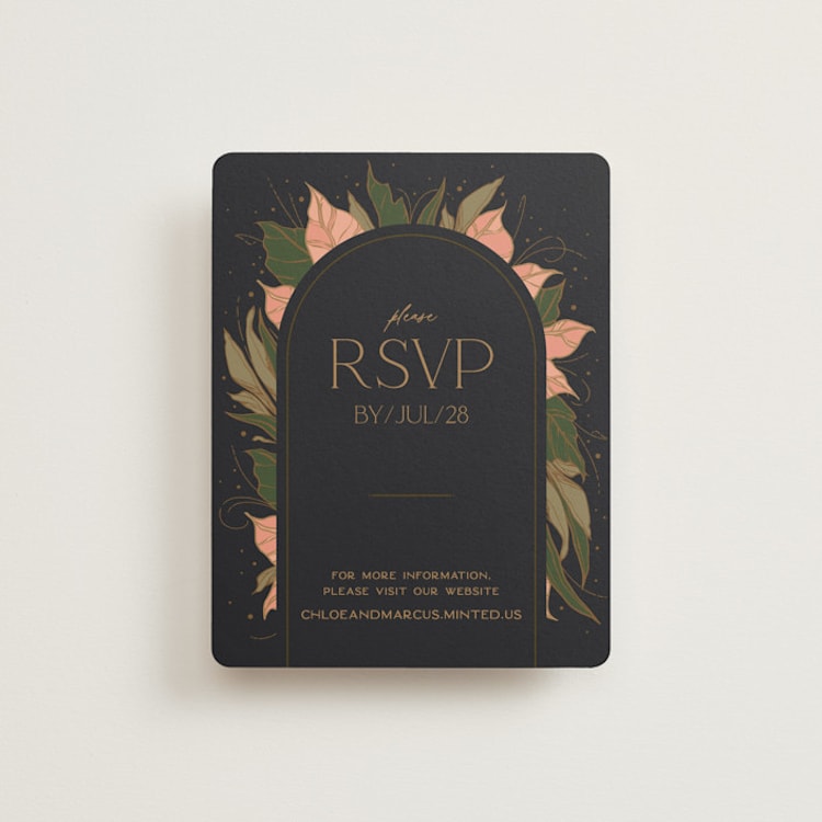 "Elegant Leaves" - RSVP Online Enclosure Cards in Slate by GeekInk Design - Front