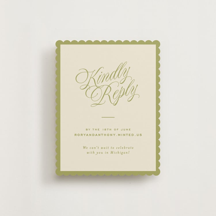 "rory" - RSVP Online Enclosure Cards in Olive by Ellen Schlegelmilch - Front