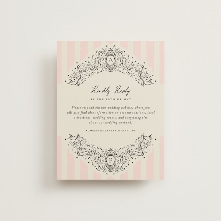 "Hand Illustrated Crest" - RSVP Online Enclosure Cards in Peony by Jackie Crawford - Front