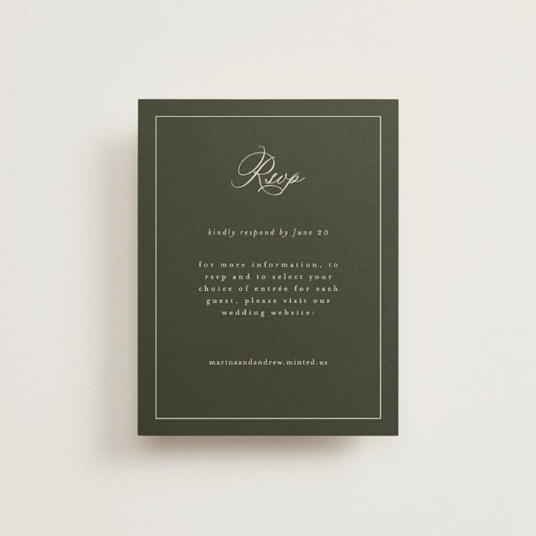 "Refined" - RSVP Online Enclosure Cards in Deep Olive by Nicole Walsh - Front