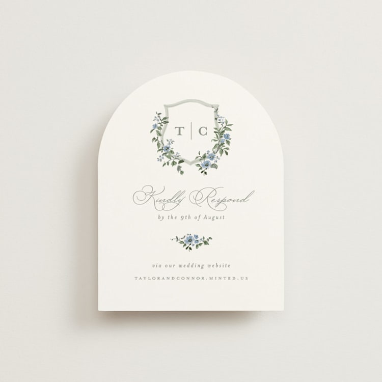 "Foliage Crest" - RSVP Online Enclosure Cards in Sky by Everett Paper Goods - Front