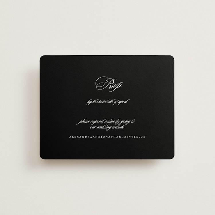 "Black Tie" - RSVP Online Enclosure Cards in Ink by That Girl Press - Front