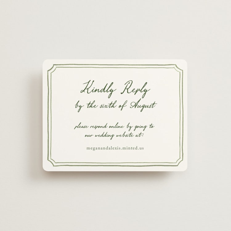 "Handwritten" - RSVP Online Enclosure Cards in Moss by Cass Loh - Front