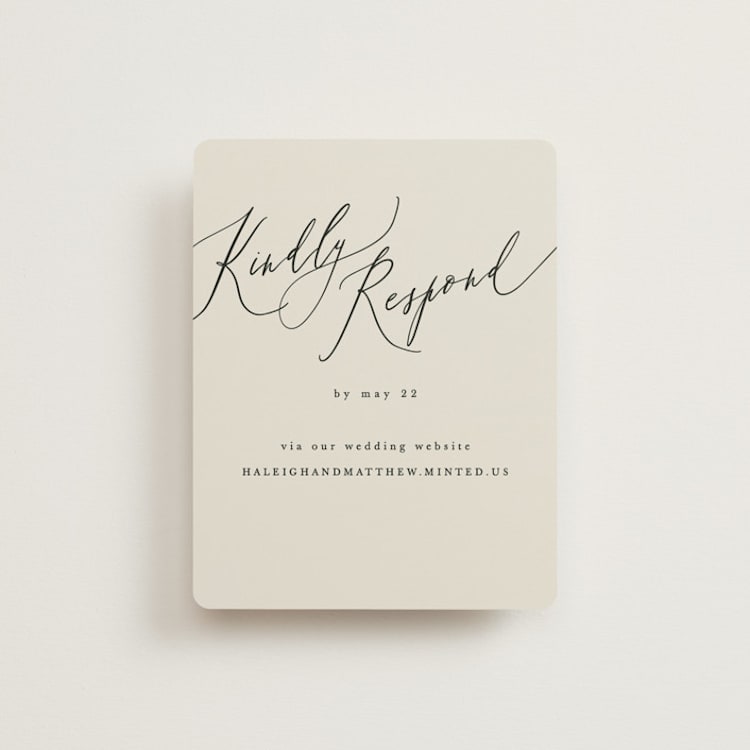 "Tilted Script" - RSVP Online Enclosure Cards in Ivory by Hannah Williams - Front