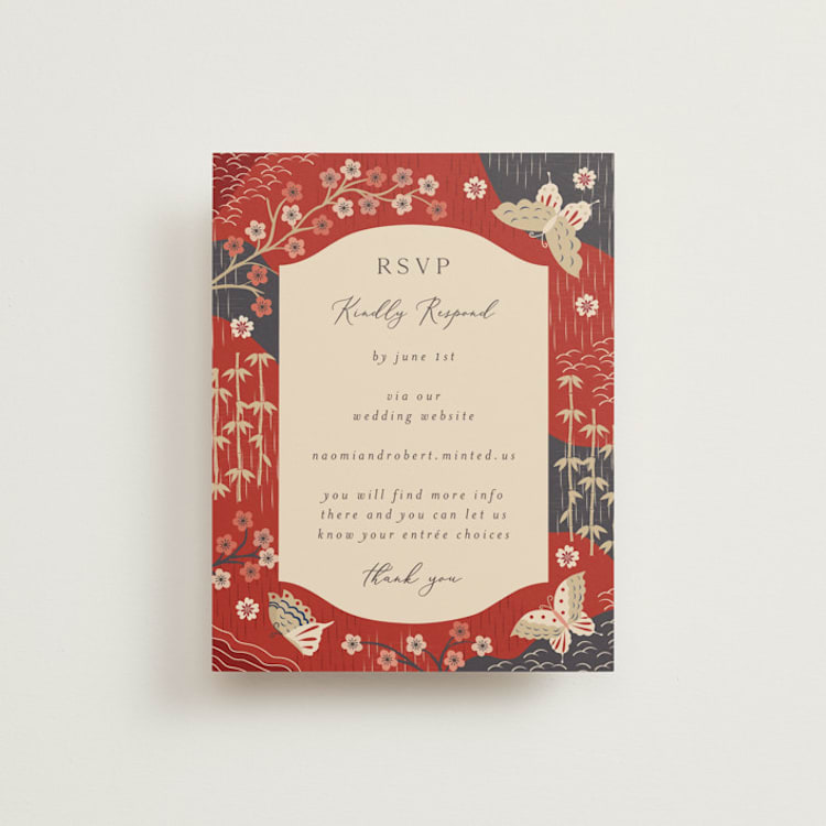 "Japanese Textile" - RSVP Online Enclosure Cards in Rose by Jennifer Holbrook - Front