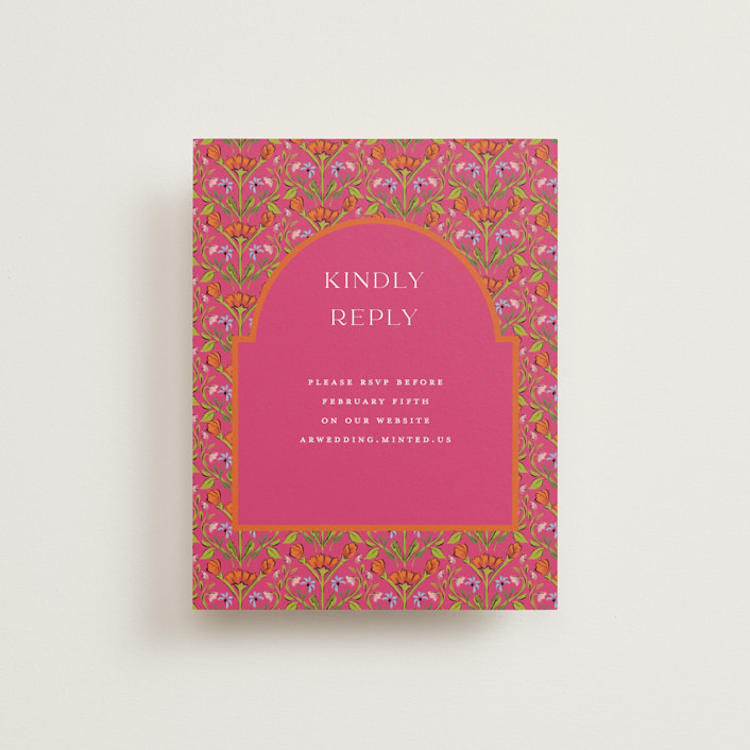 "Varna" - RSVP Online Enclosure Cards in Fuchsia by Pati Cascino - Front