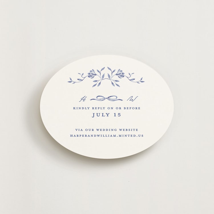 "Daisy Toile" - RSVP Online Enclosure Cards in Blue Willow by Susan Zinader - Front
