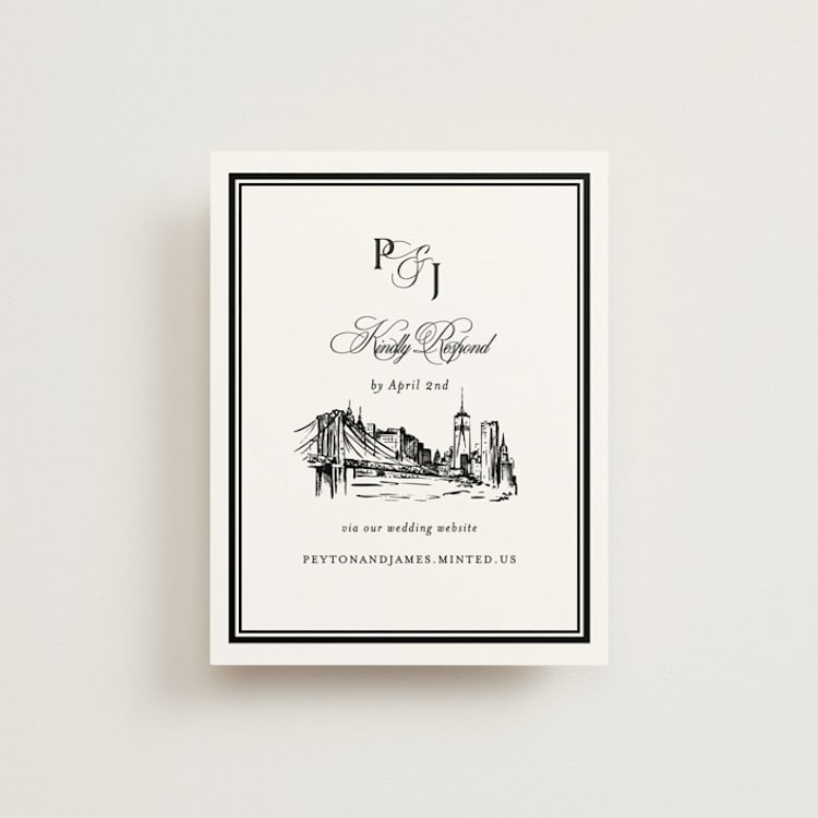 "New York Skyline" - RSVP Online Enclosure Cards in Noir by Melinda Denison - Front