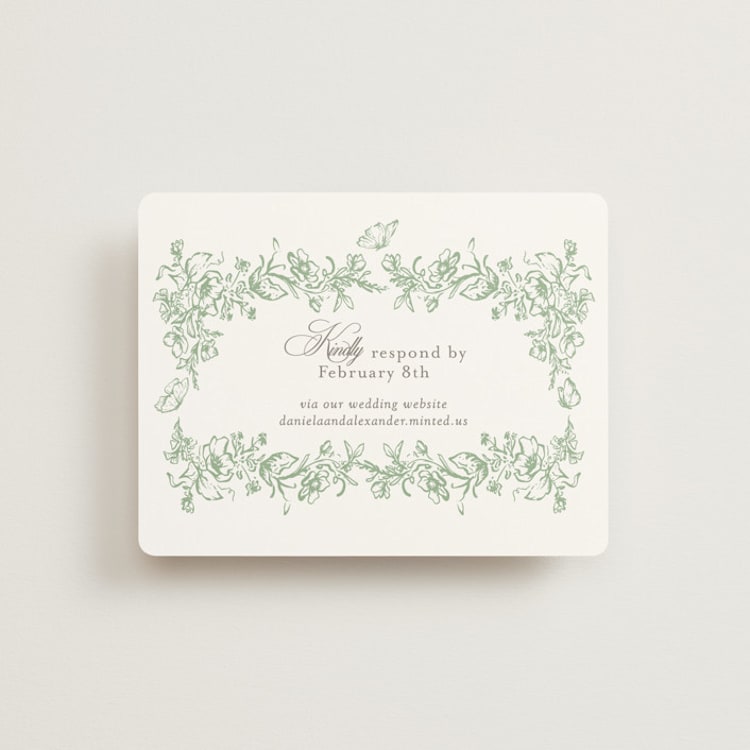 "Romantic Garden" - RSVP Online Enclosure Cards in Mint by Melinda Denison - Front