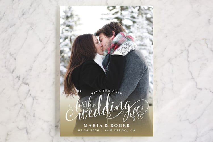 "Smashing Script" - Save the Dates in Powdered Snow by Jill Means - Front