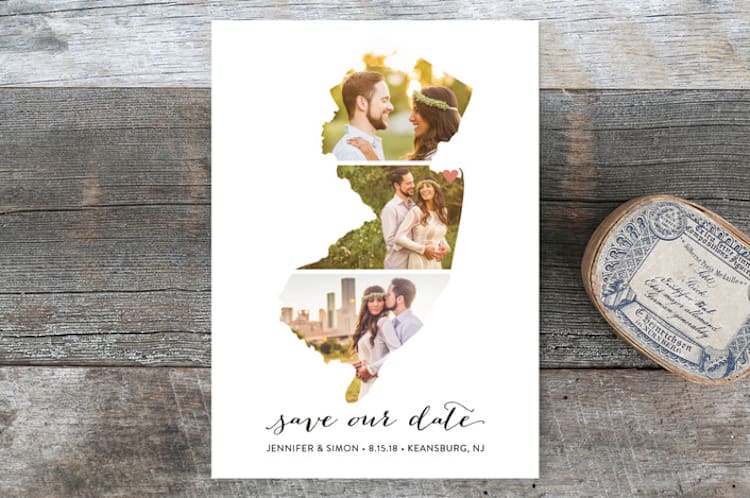 "New Jersey Love Location" - Save the Dates in Wedding Dress by Heather Buchma - Front