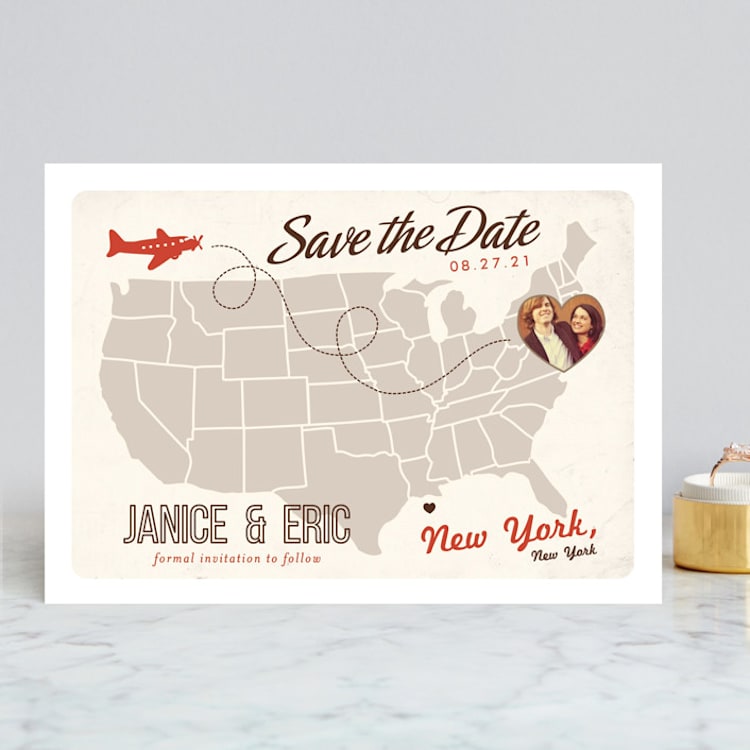 "up and away" - Save the Dates in Tomato by leslie hamer - Front