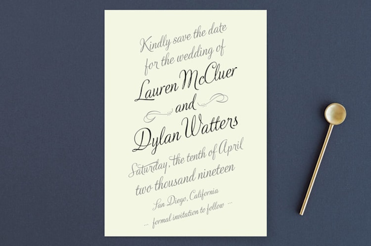 "Just My Type" - Save the Dates in Tuxedo by Ann Gardner - Front