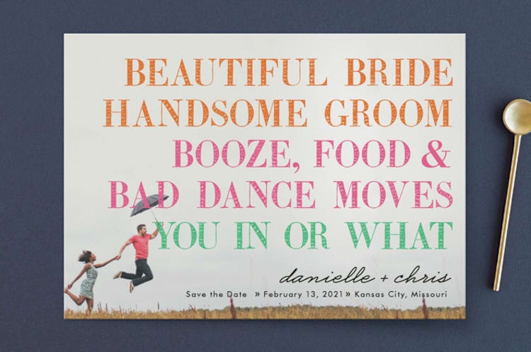 "You In or What?" - Save the Dates in Tangerine by hi-lighter inc. - Front