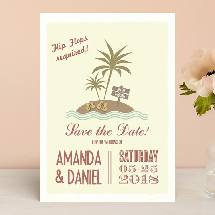 "Flip Flops Required" - Save the Dates in Rust by BeachPaperCo - Front