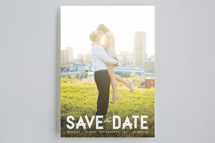 "Modern Ribbon" - Save the Dates in Snow by Jill Means - Front