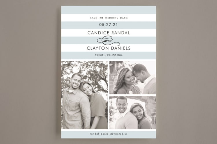 "Striped Gallery" - Save the Dates in Overcast Blue by Jill Means - Front