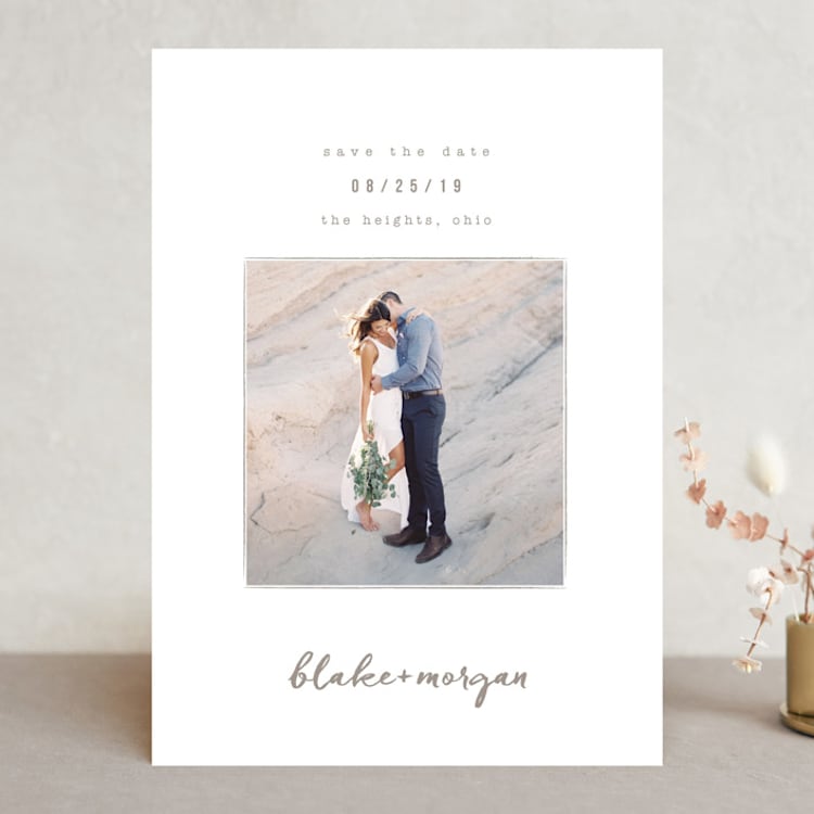 "Understated" - Save the Dates in Warm Gray by Robin Ott - Front