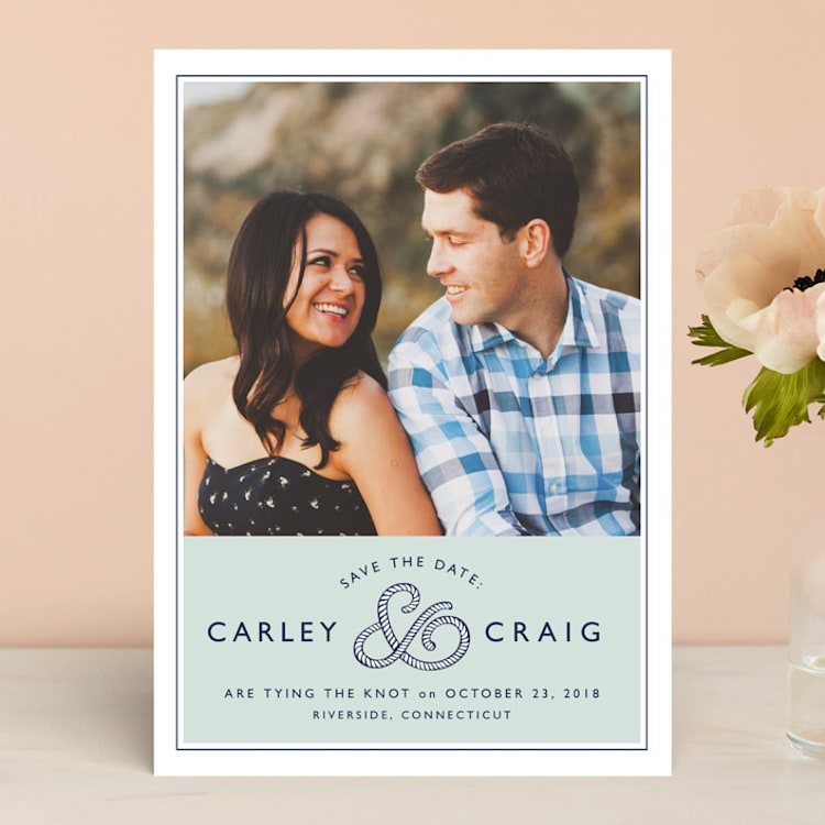 "Rope Ampersand" - Save the Dates in Seafoam by Jill Means - Front