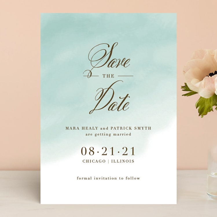 "Watercolor Wash" - Save the Dates in Aqua by Lehan Veenker - Front